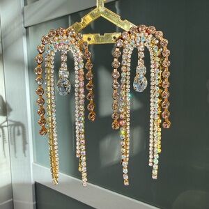 Elegant Crystal & Gold Dangle Tear Drop Earrings